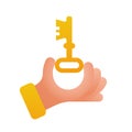 Hand holding old key. Key to chest or an old door. Vector illustration flat design. Royalty Free Stock Photo