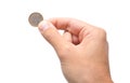 Hand holding a one euro coin Royalty Free Stock Photo