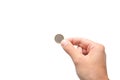 Hand holding a one euro coin Royalty Free Stock Photo