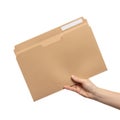 Hand holding open brown file folder Royalty Free Stock Photo