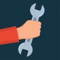 Hand holding Open end wrench for worker concept vector illustration Royalty Free Stock Photo