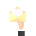 Hand holding open envelope Royalty Free Stock Photo