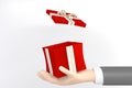 Hand holding an open red gift box on white background.3D rendering Royalty Free Stock Photo