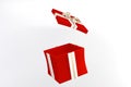 Hand holding an open red gift box on white background.3D rendering Royalty Free Stock Photo