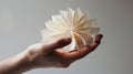 A hand holding a paper accordionlike structure with each fold strategically p to create a unique and complex shape