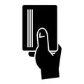 Hand holding paper - card icon, vector illustration, black sign on isolated background Royalty Free Stock Photo