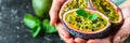 Hand holding passion fruit on blurred background with ample text space for placements Royalty Free Stock Photo