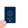 Hand holding passport in hand for check. travel document in hand. passport for travel and tourism. personal identification. custom