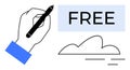 Hand Drawing with Pen Next to Free Text and Cloud Symbolizing Creativity and Freedom Royalty Free Stock Photo