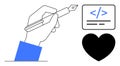 Hand Holding Pen with HTML Code Symbol and Heart Icon Creativity, Coding, and Passion Royalty Free Stock Photo