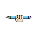 Hand holding a pen. Logo and icon design. Isolated colored vector illustration. Royalty Free Stock Photo