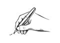 Hand holding pen vector. Writing