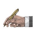 Hand holding pen,Business man Royalty Free Stock Photo