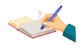 Hand Holding Pen Writing in Open Book, Classic Learning, vector design Generative AI Royalty Free Stock Photo