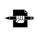 Hand holding a pencil. Logo and icon design. Isolated vector illustration. Royalty Free Stock Photo
