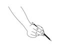 Hand holding pencil vector line art black on white Royalty Free Stock Photo