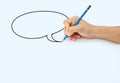 Hand holding a pencil on a white paper background, Drawing with pencil for image of Speech Bubbles Royalty Free Stock Photo