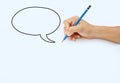 Hand holding a pencil on a white paper background, Drawing with pencil for image of Speech Bubbles Royalty Free Stock Photo