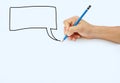 Hand holding a pencil on a white paper background, Drawing with pencil for image of Speech Bubbles Royalty Free Stock Photo