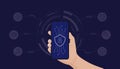 Smartphone with digital shield and lock icon showing mobile cybersecurity protection, data privacy and secure network vector Royalty Free Stock Photo