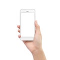 Hand holding phone isolated on white clipping path Royalty Free Stock Photo