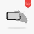 Hand holding phone for making photo icon. Flat design gray color Royalty Free Stock Photo