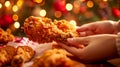 A Hand Holding Fried Chicken. AI generated Royalty Free Stock Photo