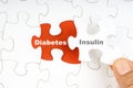 Hand holding piece of jigsaw puzzle with word DIABETES INSULIN