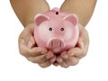 Hand holding piggybank retirement saving investment finance concept isolated