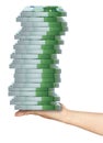 Hand Holding Pile Packs of 100 Euro Banknotes Royalty Free Stock Photo