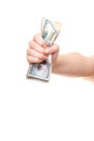 Hand holding pile of us dollar notes Royalty Free Stock Photo