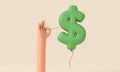 Hand holding a pin about to pop a dollar symbol balloon. 3D Rendering Royalty Free Stock Photo