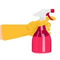 Hand holding a pink spray bottle Royalty Free Stock Photo