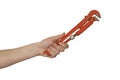 Hand holding pipe wrench Royalty Free Stock Photo
