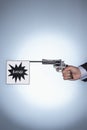 Hand Holding Pistol With Bang Flag Royalty Free Stock Photo