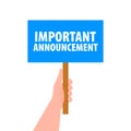 Hand holding placard with space for text Important Announcement Royalty Free Stock Photo