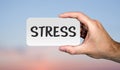 Hand holding placard with word `STRESS`. STRESS concept. Royalty Free Stock Photo