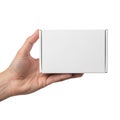 A hand holding a plain white rectangular device resembling a tablet or box Royalty Free Stock Photo
