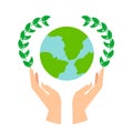 Hand holding planet icon, nature protection, vector illustration Royalty Free Stock Photo