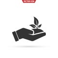 Hand holding plant leaves, ecology icon. Business Startup Icon. Bio Fuel Plant Alternative Energy concept. vector illustration
