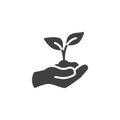 Hand holding plant with leaves vector icon Royalty Free Stock Photo