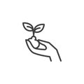 Hand holding plant line icon Royalty Free Stock Photo