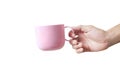 Hand holding plastic cup like a pouring Royalty Free Stock Photo