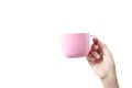 Hand holding plastic cup like a pouring Royalty Free Stock Photo