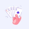 Hand holding playing cards. Full house in poker. Pastime with friends. Family table leisure games. Sports and recreation Royalty Free Stock Photo