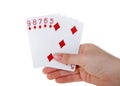 Hand holding Playing cards, a straight flush isolated