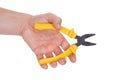 Hand Holding Plier With Yellow Grips Royalty Free Stock Photo