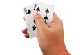 Hand holding a poker cards isolated on white background Royalty Free Stock Photo