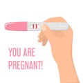 Hand holding a positive pregnancy test vector isolated