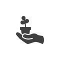 Hand holding pot with plant vector icon Royalty Free Stock Photo